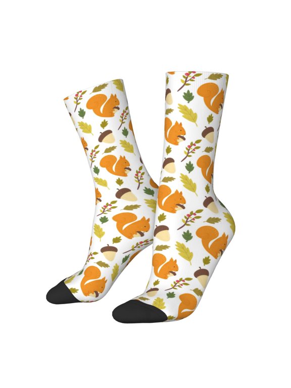 Squirrel Eating Nuts for Women Casual Calf Socks - Cute Crew Socks - Thin Soft Above Ankle Socks Size 5-11