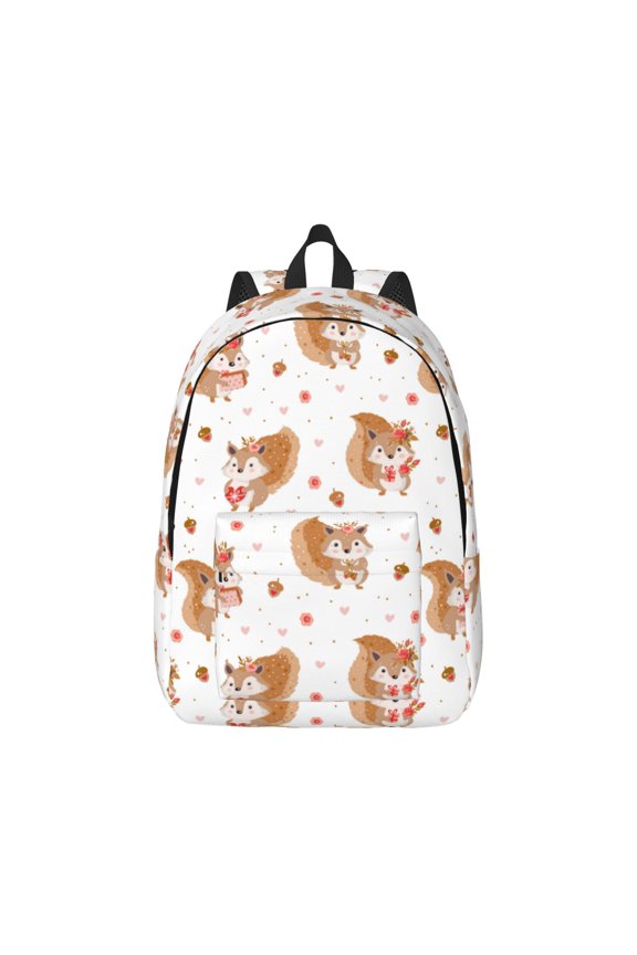 Squirrel Giving A Gift Pattern Canvas College Laptop Backpack,Travel Daypack,Durable Rucksack Travel Notebook Bag School Backpack Book Bag for Men Women-Small