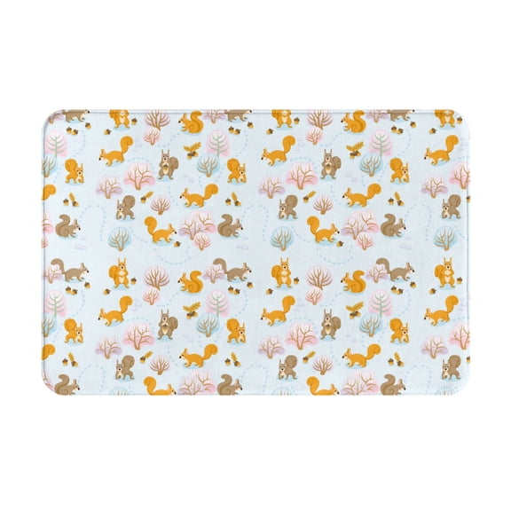 Rateoe Squirrel In The Forest Pattern Flannel Door Mat Indoor Outdoor Entrance, Waterproof All-Weather Doormat,Fade Resistant, Low Profile Entryway Mat 16x24in