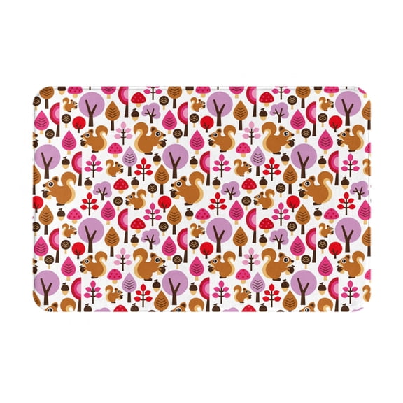 Rateoe Squirrel In The Forest Pattern Flannel Door Mat Indoor Outdoor Entrance, Waterproof All-Weather Doormat,Fade Resistant, Low Profile Entryway Mat 16x24in