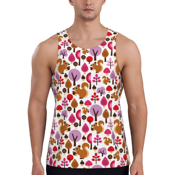 Rateoe Squirrel In The Forest Pattern Sleeveless Gym Shirt Muscle Tee Breathable Workout Shirt Slim-Fit Tank Quick Dry Fit Muscle Tank Top Bodybuilding Sleeveless T Shirt-X-Large
