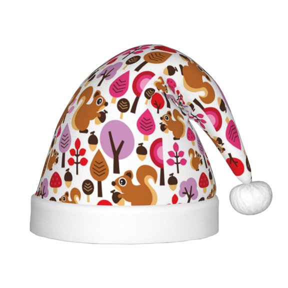 Rateoe Squirrel In The Forest Santa Hat Confortable Christmas Hat for Christmas Party Favors Fit for Kids