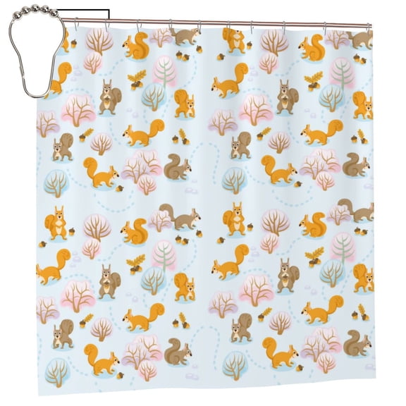 Rateoe Squirrel In The Forest Shower Curtain - Fancy Bathroom Shower Curtain Sets - Waterproof Shower Curtain with Hooks with 12 Plastic Hooks 72x72 Inches