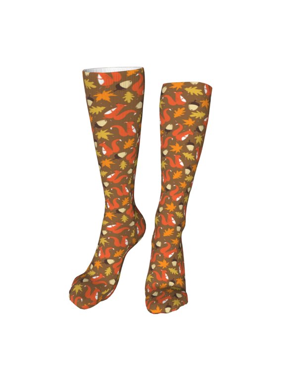 Squirrel Maple pine nut print Women's Men's Novelty 20in Crew Socks Cotton Socks Knee High Socks for Walking,Running,Nurses,Pregnancy-One Size