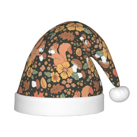 Rateoe Squirrel Mushroom Yellow Flower Santa Hat Confortable Christmas Hat for Christmas Party Favors Fit for Kids