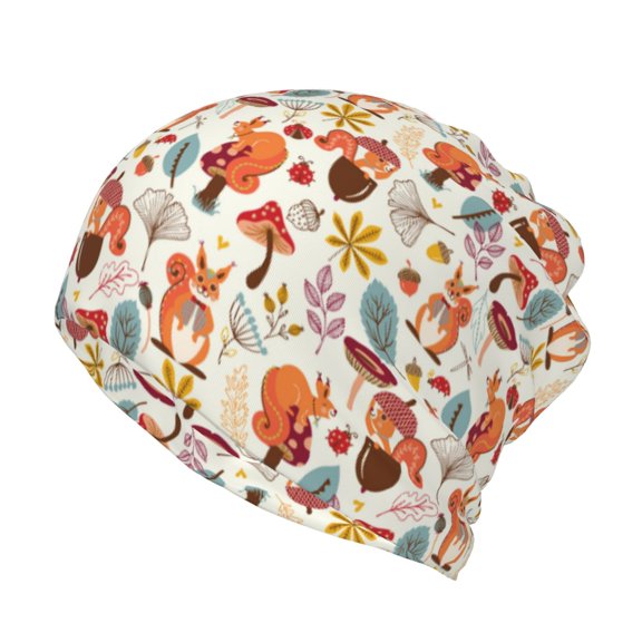 Rateoe Squirrel Nuts Mushroom Cotton Slouchy Beanie Hat for Men/Women,Lightweight Oversize Large Thin Skull Cap Night Sleeping Cap