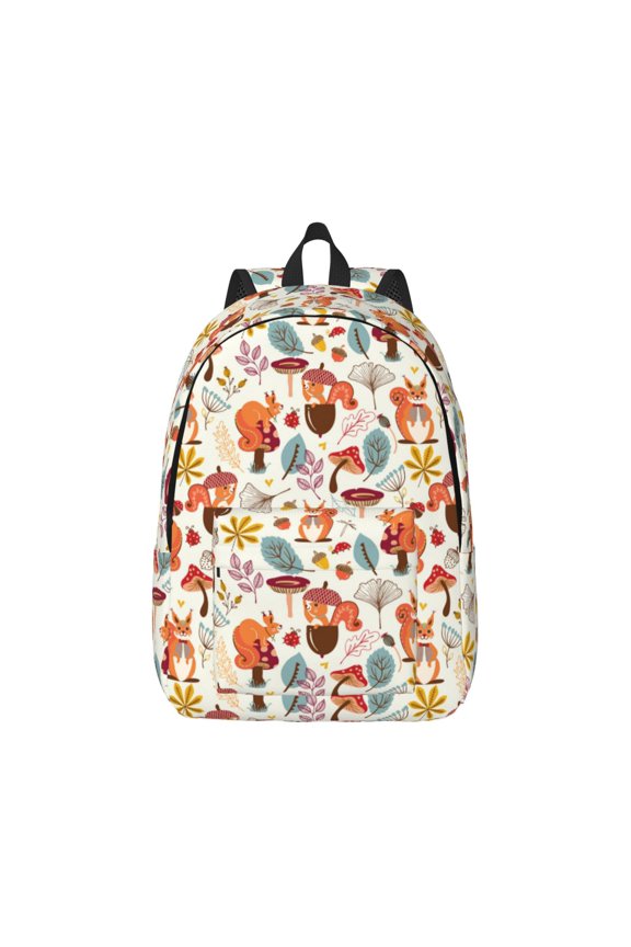 Squirrel Nuts Mushroom Pattern Canvas College Laptop Backpack,Travel Daypack,Durable Rucksack Travel Notebook Bag School Backpack Book Bag for Men Women-Medium