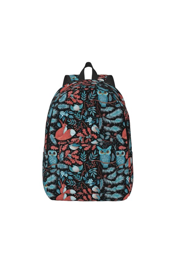 Squirrel Owl Autumn Maple Leaves Pattern Canvas College Laptop Backpack,Travel Daypack,Durable Rucksack Travel Notebook Bag School Backpack Book Bag for Men Women-Medium