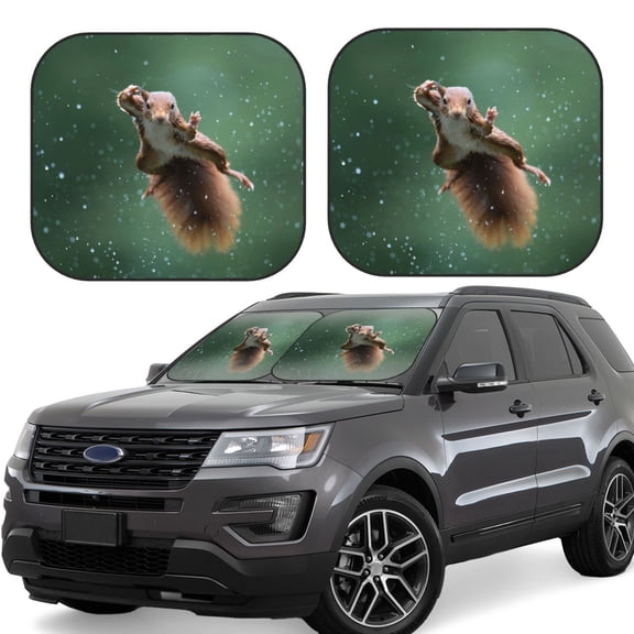 Rateoe Squirrel Pattern 2 Piece Car Windshield Sun Shade Foldable | Front Windshield Shade for Sun, Heat and UV Rays | Sunshade for Car Front Window-Medium