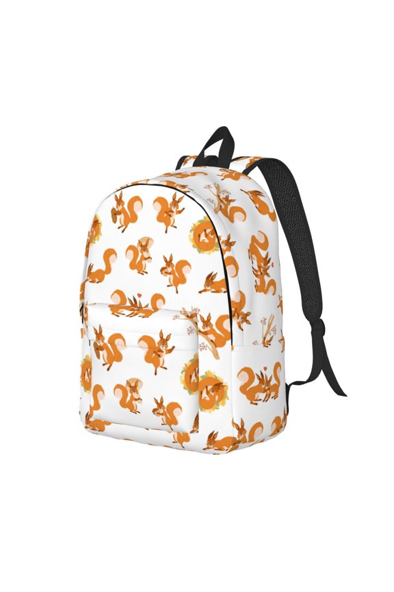 Squirrel Playing Pattern Durable Canvas Backpack for Men & Women – Stylish & Lightweight – Adjustable Straps, Multiple Pockets – Fits 15-17 Inch LaptopsSmall