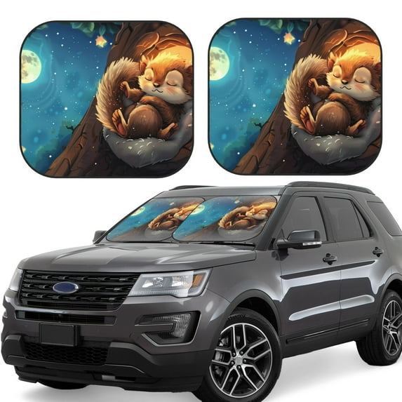 Rateoe Squirrel Sleeping In Tree Pattern 2 Piece Car Windshield Sun Shade Foldable | Front Windshield Shade for Sun, Heat and UV Rays | Sunshade for Car Front Window-Medium