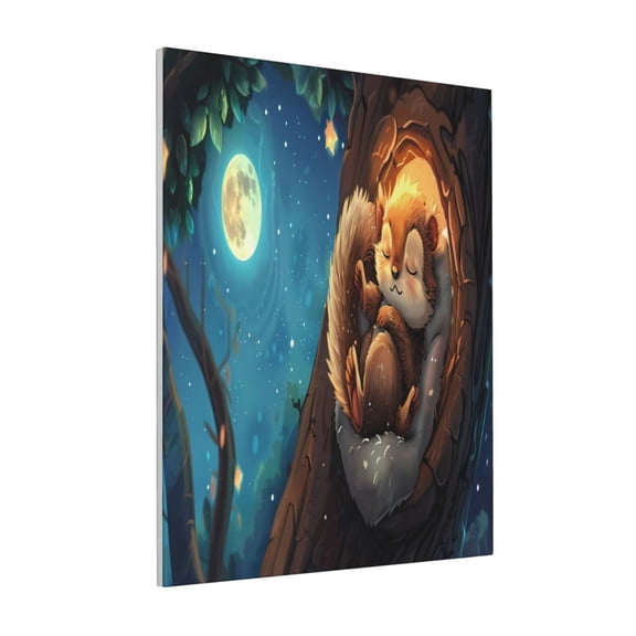 Rateoe Squirrel Sleeping In Tree Pattern Decorative Picture – Unique Modern Wall Art, Ready-to-Hang Canvas Print for Home (Vertical)