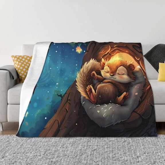 Rateoe Squirrel Sleeping In Tree Pattern Flannel Throw Blanket, Ultra-soft Blanket for Bed, Couch, Car, Hypoallergenic Anti-pilling blanket-