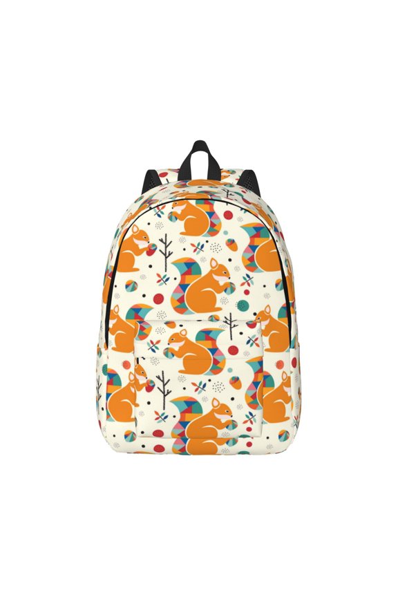 Squirrel With Colorful Tail Pattern Canvas College Laptop Backpack,Travel Daypack,Durable Rucksack Travel Notebook Bag School Backpack Book Bag for Men Women-Medium