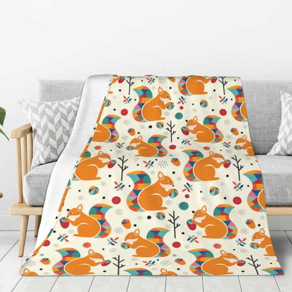 Rateoe Squirrel With Colorful Tail Pattern Flannel Throw Blanket, Ultra-soft Blanket for Bed, Couch, Car, Hypoallergenic Anti-pilling blanket-40"x30"(Vertical)