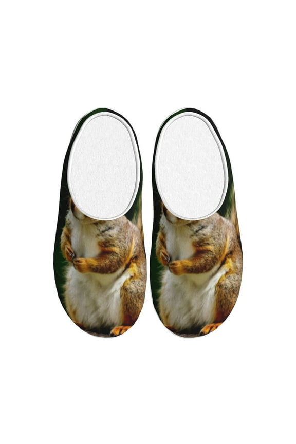 Squirrels Eating Peanuts On The Tree Print Women's Men's Cotton Knit Slippers Lightweight Memory Foam Indoor House Shoes with Anti-Skid Sole-44/45
