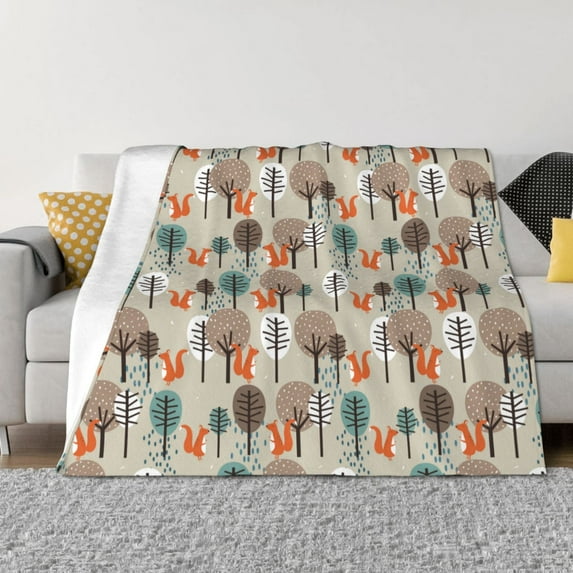 Rateoe Squirrels and Trees Pattern Flannel Throw Blanket, Ultra-soft Blanket for Bed, Couch, Car, Hypoallergenic Anti-pilling blanket-