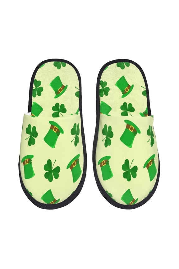 St. Patrick's Day Pattern Fuzzy Slippers Fuzzy Soft House Slippers Plush Furry Warm Cozy Open Toe Fluffy Home Shoes-Large