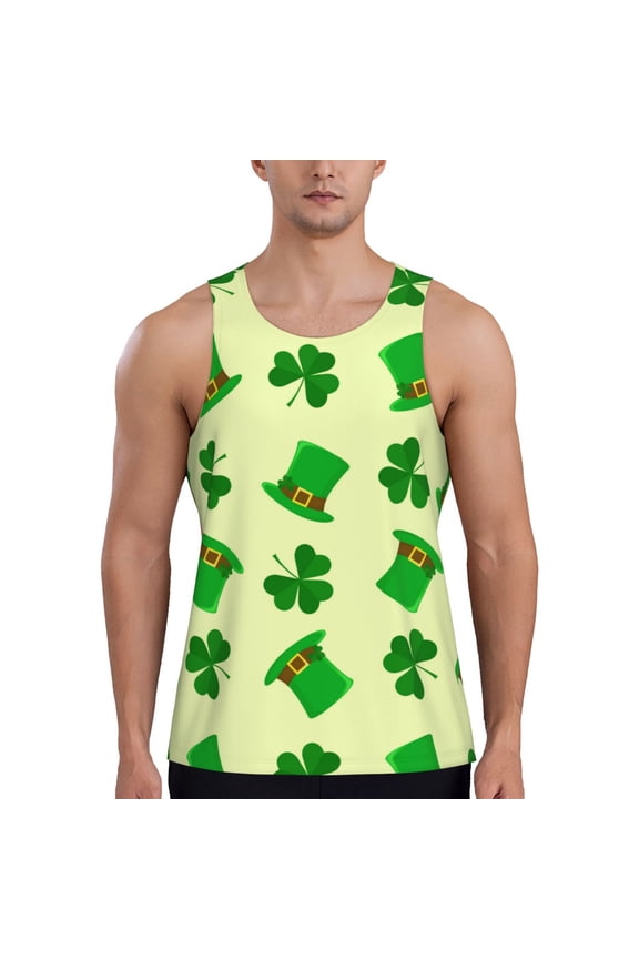 St. Patrick's Day Pattern Sleeveless Gym Shirt Muscle Tee Breathable Workout Shirt Slim-Fit Tank Quick Dry Fit Muscle Tank Top Bodybuilding Sleeveless T Shirt-Small