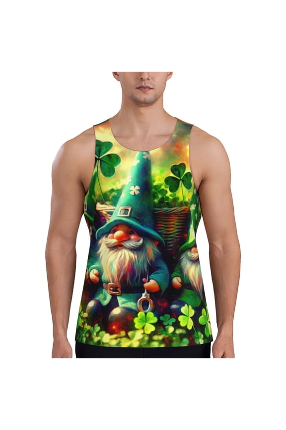 St. Patrick's Day USA Flag Pattern Sleeveless Gym Shirt Muscle Tee Breathable Workout Shirt Slim-Fit Tank Quick Dry Fit Muscle Tank Top Bodybuilding Sleeveless T Shirt-Small