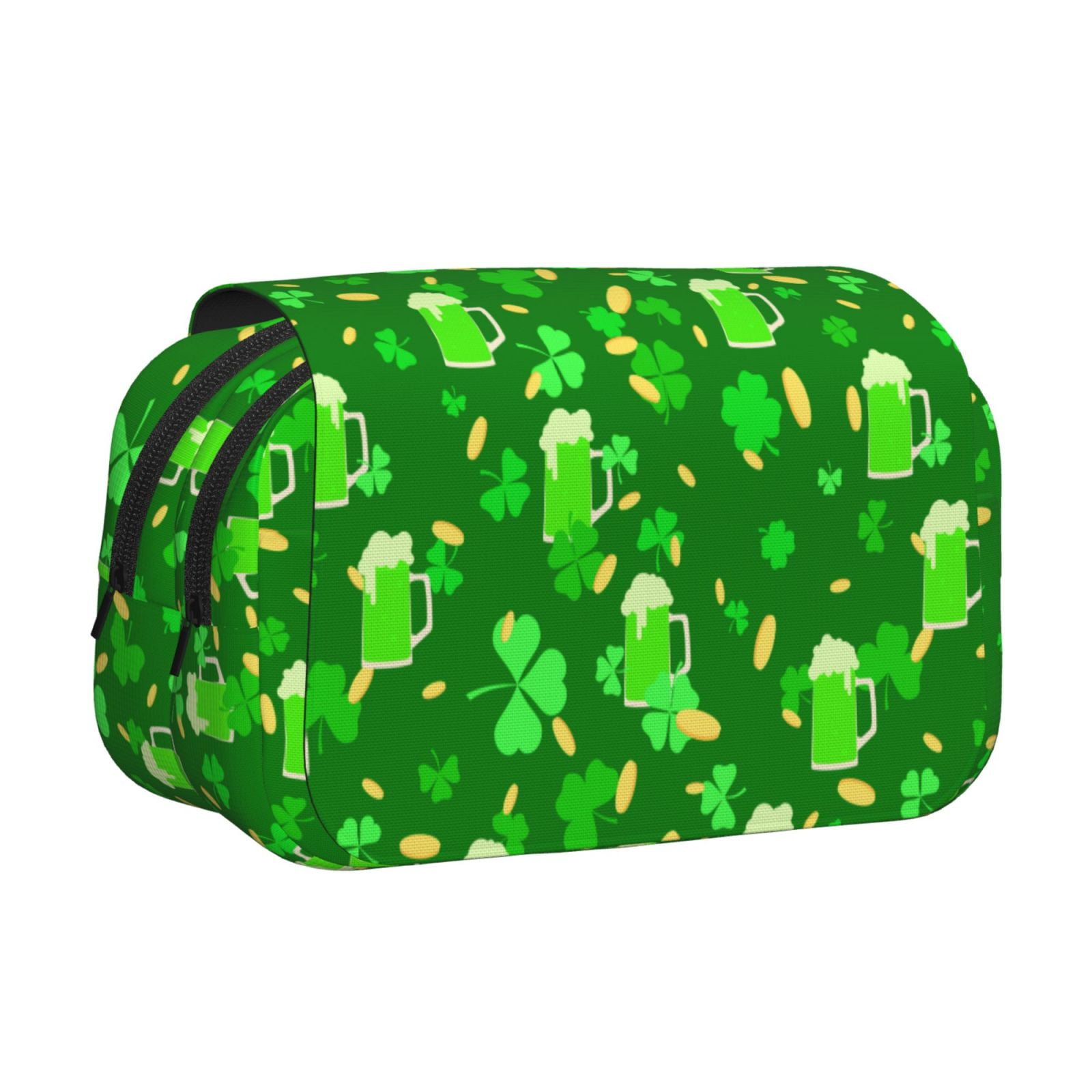 Rateoe St Patrick's Day2 Pattern Double Clamshell Pen Case, Storage Organizer with Two Zipper Compartments– Holds Up to 50 Pencils & Pens