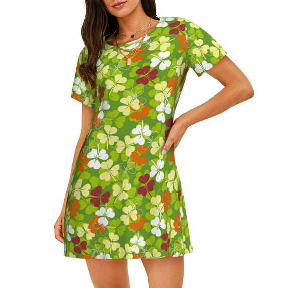 Rateoe St. Patrick's Day3 Print Women’s Nightdress – Cozy Cotton Short-sleeved Sleep Shirt, Loose-Fit Sleepwear, Perfect for Relaxing and Sleeping