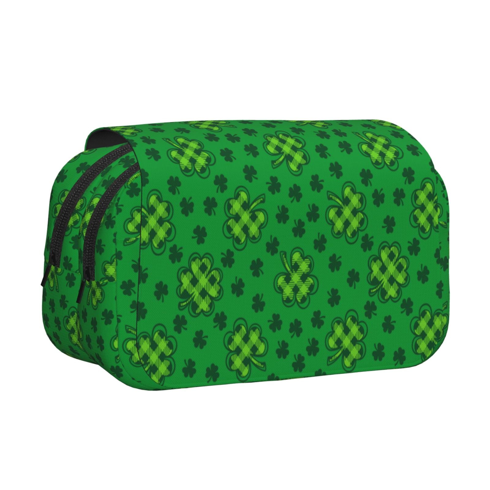 Rateoe St Patrick's Day5 Pattern Double Clamshell Pen Case, Storage Organizer with Two Zipper Compartments– Holds Up to 50 Pencils & Pens