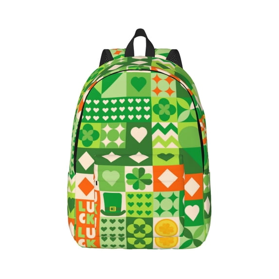 Rateoe St Patrick's Day6 Pattern Canvas College Laptop Backpack,Travel Daypack,Durable Rucksack Travel Notebook Bag School Backpack Book Bag for Men Women-Medium