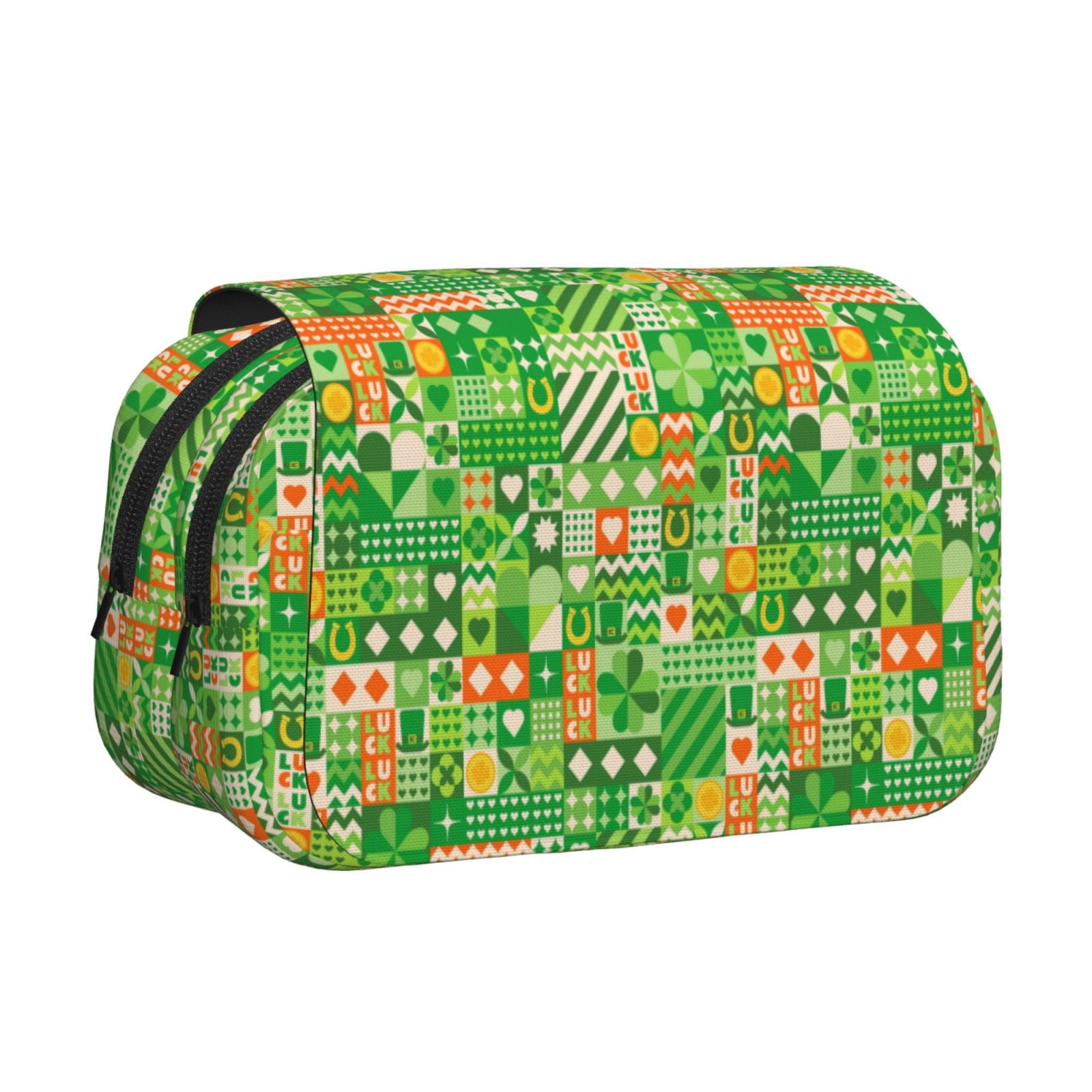 Rateoe St Patrick's Day6 Pattern Double Clamshell Pen Case, Storage Organizer with Two Zipper Compartments– Holds Up to 50 Pencils & Pens