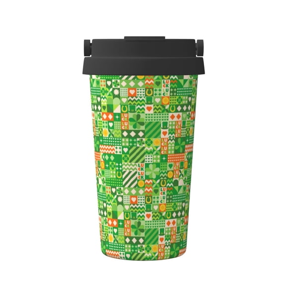 Rateoe St Patrick's Day6 Pattern Travel Coffee Mug Tumbler with Flip Lid | Reusable Insulated Stainless Steel Cold Brew Iced Coffee Cup Thermos