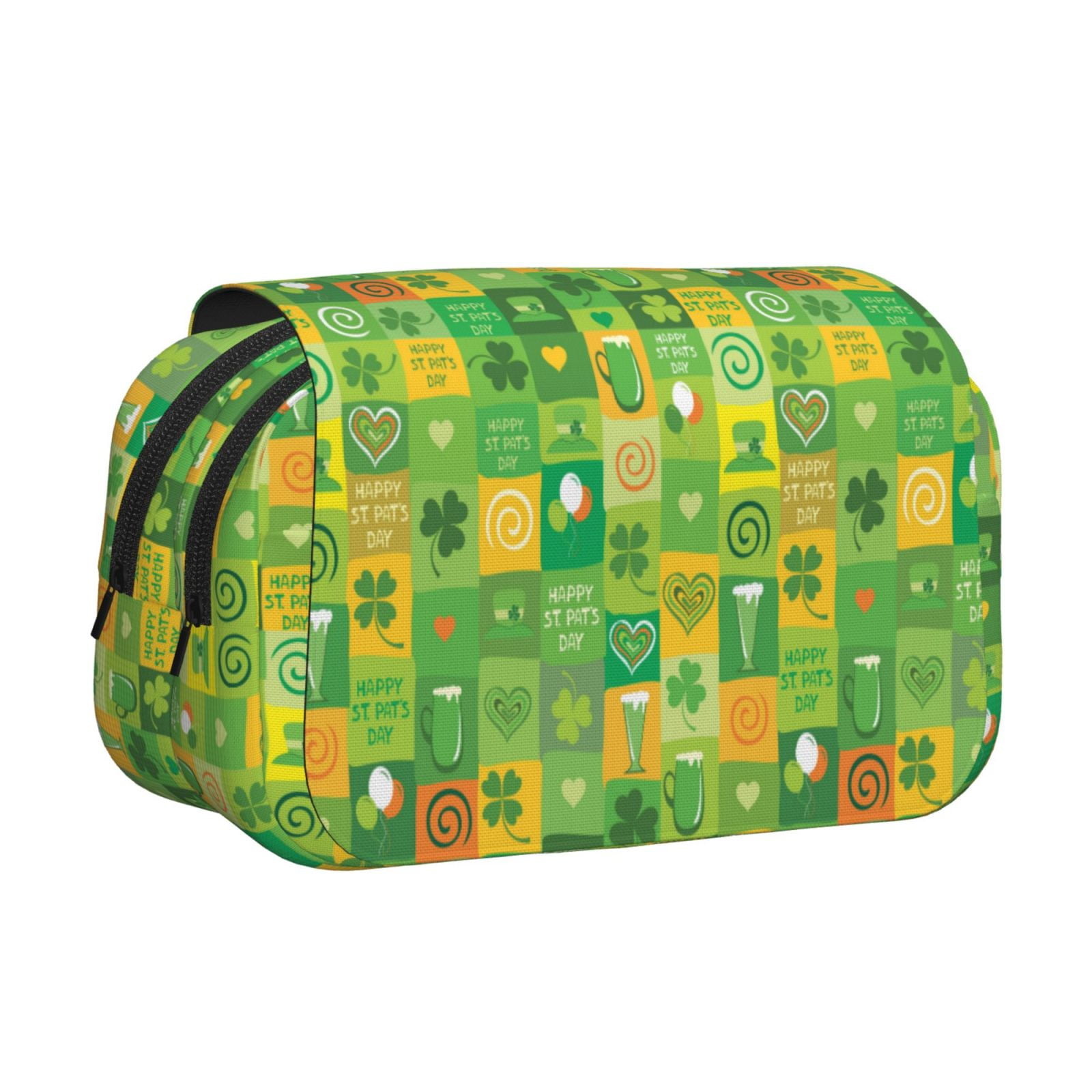 Rateoe St. Patrick's day Pattern Double Clamshell Pen Case, Storage Organizer with Two Zipper Compartments– Holds Up to 50 Pencils & Pens