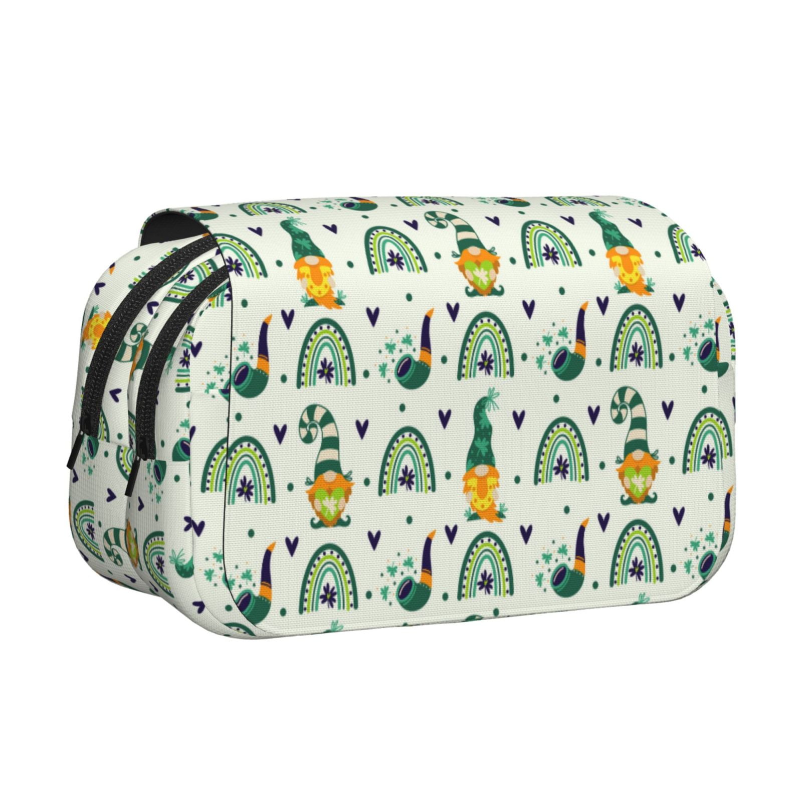 Rateoe St. Patrick's day Pattern Double Clamshell Pen Case, Storage Organizer with Two Zipper Compartments– Holds Up to 50 Pencils & Pens