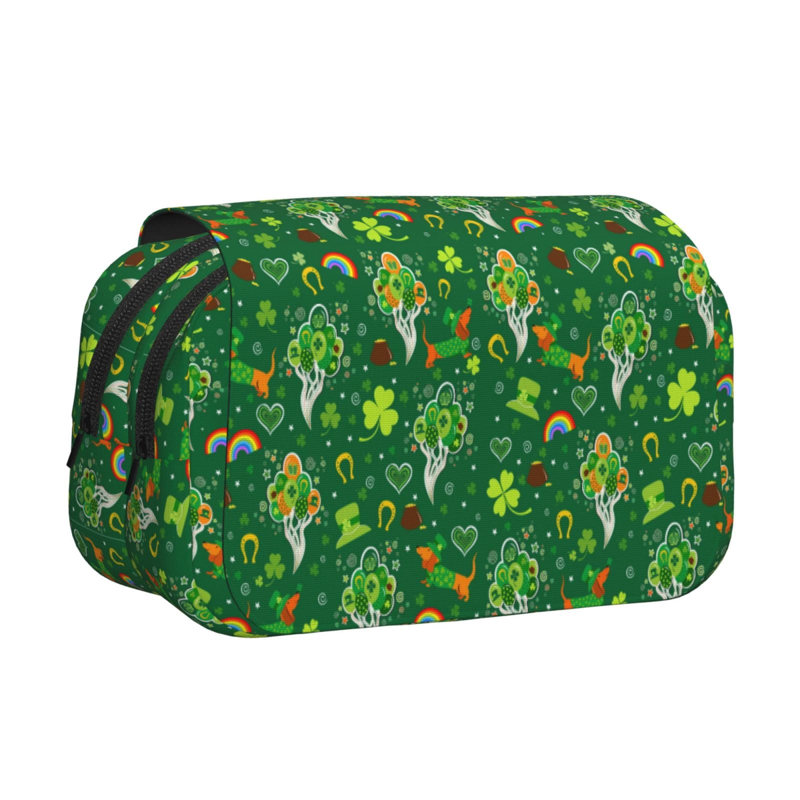 Rateoe St. Patrick's day Pattern Double Clamshell Pen Case, Storage Organizer with Two Zipper Compartments– Holds Up to 50 Pencils & Pens