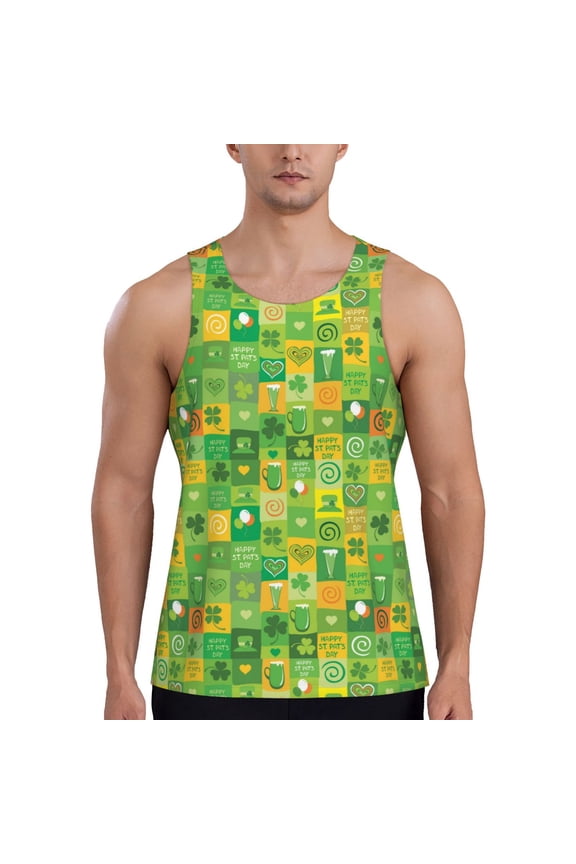 St. Patrick's day Pattern Sleeveless Gym Shirt Muscle Tee Breathable Workout Shirt Slim-Fit Tank Quick Dry Fit Muscle Tank Top Bodybuilding Sleeveless T Shirt-