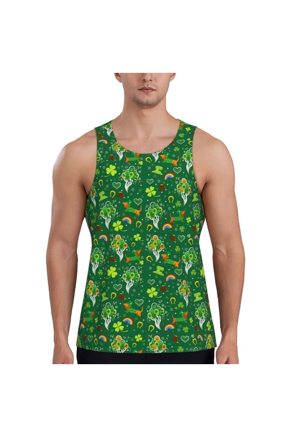 St. Patrick's day Pattern Sleeveless Gym Shirt Muscle Tee Breathable Workout Shirt Slim-Fit Tank Quick Dry Fit Muscle Tank Top Bodybuilding Sleeveless T Shirt-3X-Large