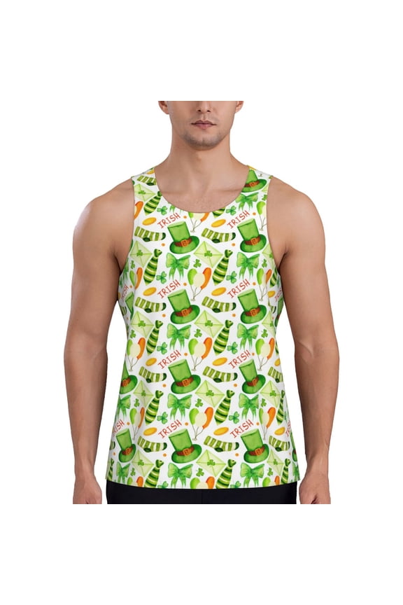 St. Patrick's day Pattern Sleeveless Gym Shirt Muscle Tee Breathable Workout Shirt Slim-Fit Tank Quick Dry Fit Muscle Tank Top Bodybuilding Sleeveless T Shirt-3X-Large