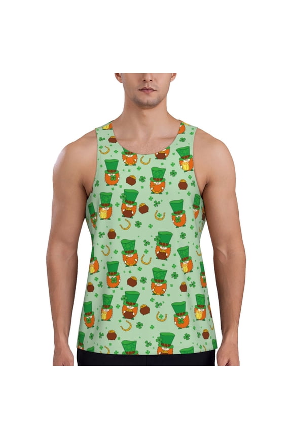 St. Patrick's day Pattern Sleeveless Gym Shirt Muscle Tee Breathable Workout Shirt Slim-Fit Tank Quick Dry Fit Muscle Tank Top Bodybuilding Sleeveless T Shirt-Large