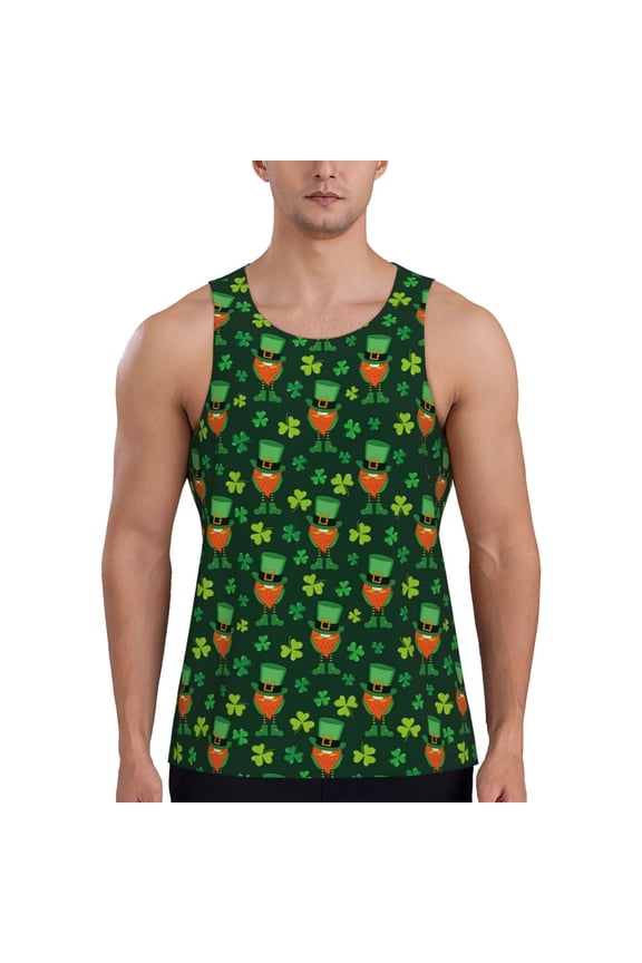 St. Patrick's day Pattern Sleeveless Gym Shirt Muscle Tee Breathable Workout Shirt Slim-Fit Tank Quick Dry Fit Muscle Tank Top Bodybuilding Sleeveless T Shirt-