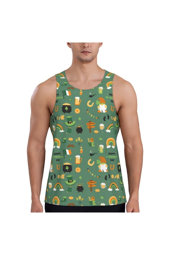 St. Patrick's day Pattern Sleeveless Gym Shirt Muscle Tee Breathable Workout Shirt Slim-Fit Tank Quick Dry Fit Muscle Tank Top Bodybuilding Sleeveless T Shirt-