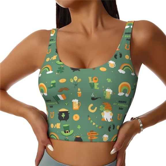 Rateoe St. Patrick's day Print Womens' Sports Bras Scoop Neck Sports Vest- Padded U Back Seamless High Impact Support-