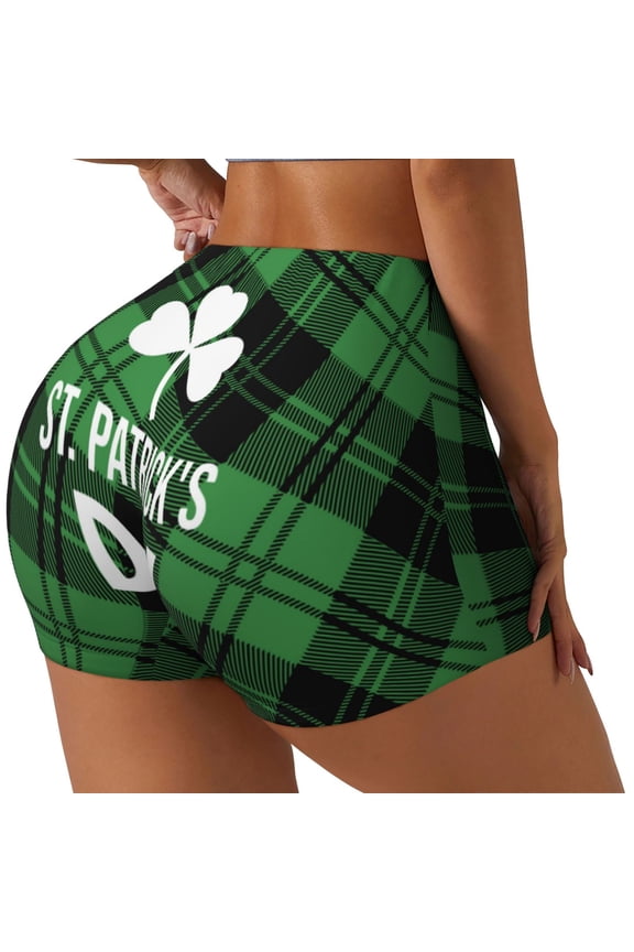 St Patrick's day Printed Power Workout Shorts for Women Tummy Control Squat Proof Ribbed Thick Seamless Scrunch Active Short-Large