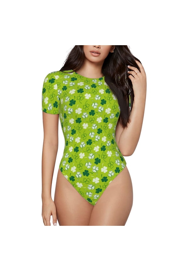 St. Patrick's day Printed Women Rash Guard Short Sleeve,Tummy control Swimsuit Surfing Swimsuit Bathing Suit Short-sleeved Onesie UPF 50+-Small