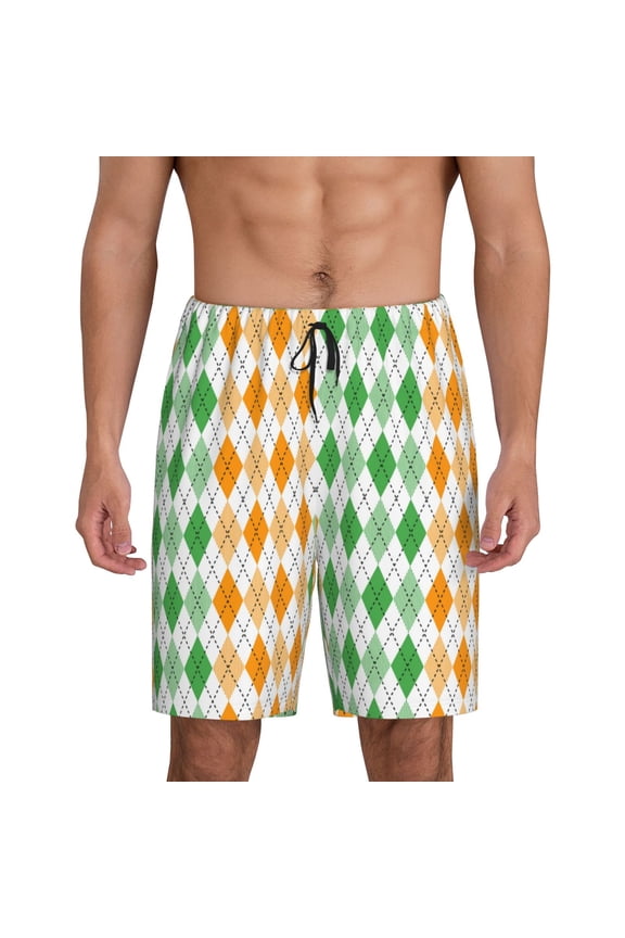 St. Patrick's day argyle Print Men's Lounge Shorts Soft & Breathable Pajama Bottoms with Pockets, Elastic Waistband, Lightweight Sleepwear for Nightwear & Loungewear-