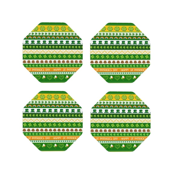 Rateoe St. Patrick's day in green colors Printed Drink Coasters Set of 4 Leather Coasters Spill Protection for Table Desk,Durable and Non Slip Leather Coaster ,4 Inches Drink Mats-Octagon