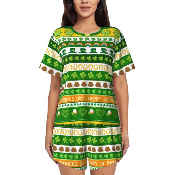 Rateoe St. Patrick's day in green colors Pattern Women's Short-Sleeved Pajama Set - 2 Piece Soft and Lightweight Sleepwear Set-X-Large