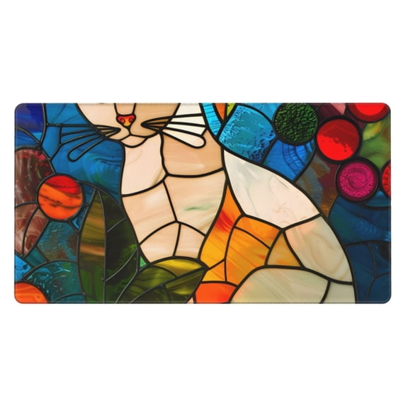 Rateoe Stained Glass Cat Art Print Mouse Pad - Extended Large Gaming Mousepad,Non-Slip Stitched Edge,16x29.5 Inch