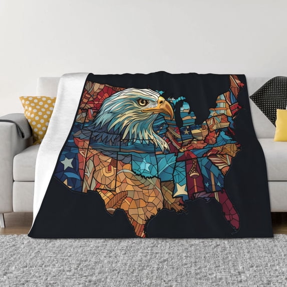 Rateoe Stained Glass Eagle USA Pattern Flannel Throw Blanket, Ultra-soft Blanket for Bed, Couch, Car, Hypoallergenic Anti-pilling blanket-40"x30"(Horizontal)