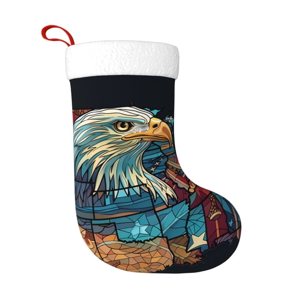 Rateoe Stained Glass Eagle USA Print Christmas Stockings,18 Inch Large Christmas Stockings Decoration Ornaments for Holiday Home Fireplace Indoors