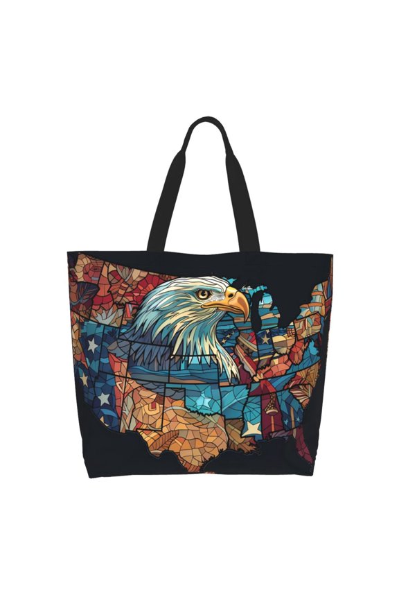 Stained Glass Eagle USA Tote Bag - Waterproof Lightweight Handbags Travel Shoulder Bag for Hiking Yoga Gym Swimming Travel Beach