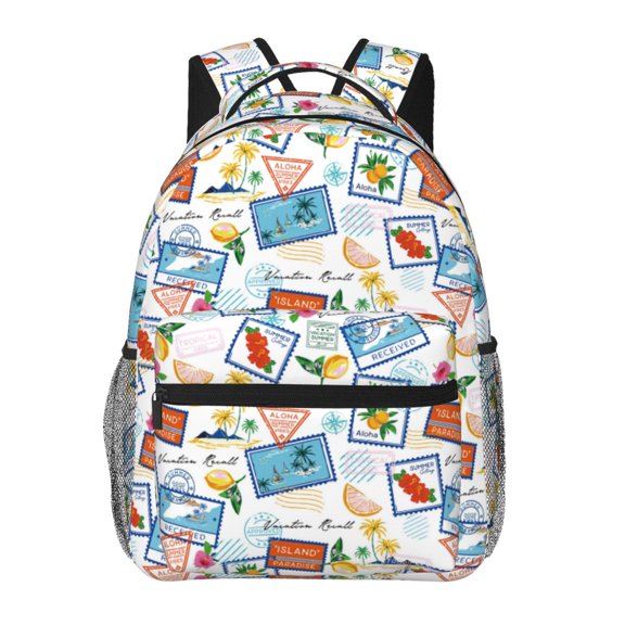 Rateoe Stamp Pattern Casual Backpack for School, Work, Travel – Adjustable Straps, Multiple Compartments – Ergonomic Design, Fits Laptops and Tablets